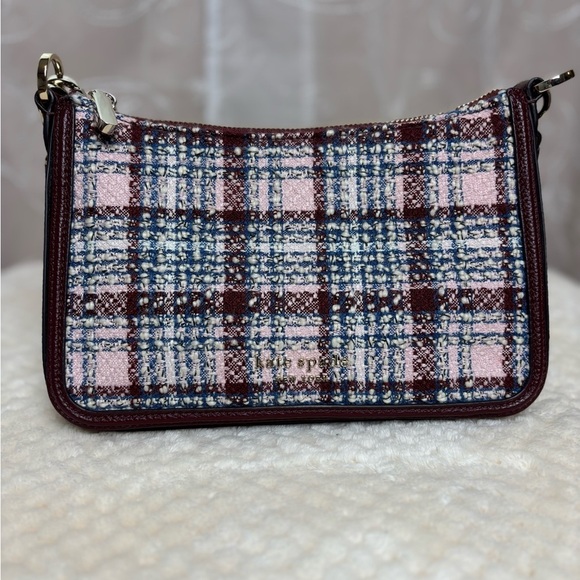 Kate Spade Stylish Plaid Shoulder Bag - Burgundy and White - Picture 3 of 15